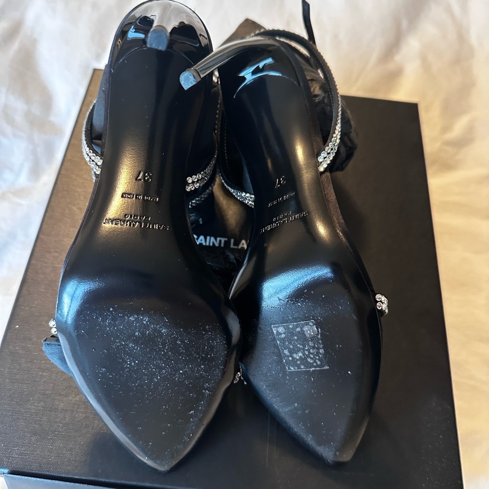 SAINT LAURENT georgia sandals in crepe satin with rhinestones size 37 - Picture 4 of 4